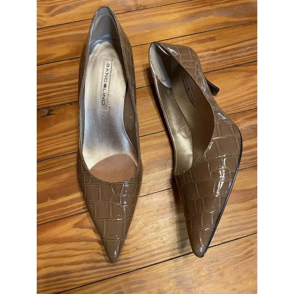 BANDOLINO Brown Snake Print Heels‎ Size 7.5 M